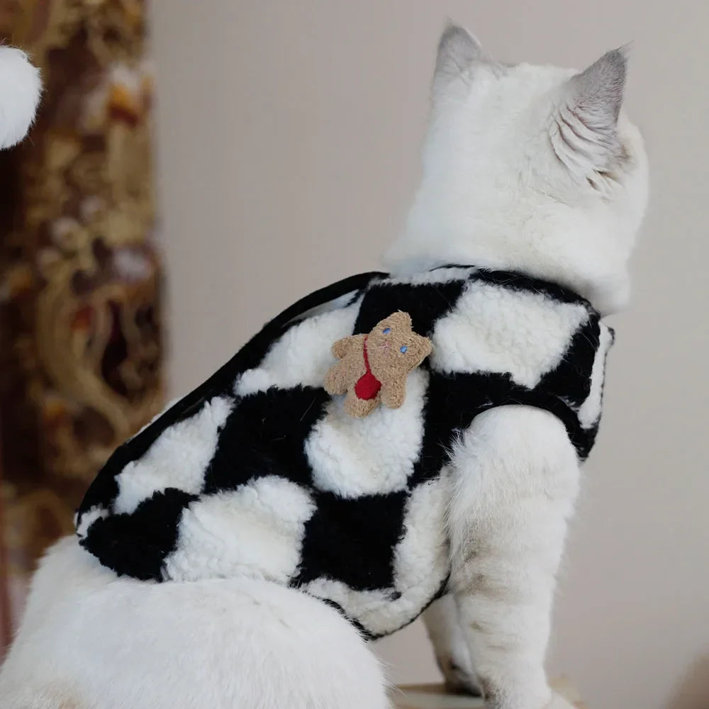 Fashionable Plaid Cat Coat | Fleece Winter Outfit