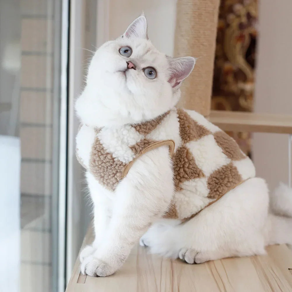 Fashionable Plaid Cat Coat | Fleece Winter Outfit